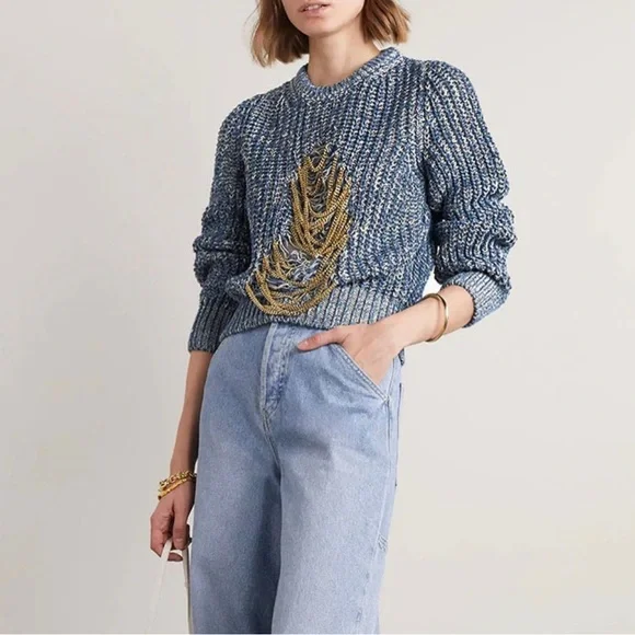 All Things Fabulous | Metal Chain Embellished Marled Pullover Sweater Small - Picture 2 of 7